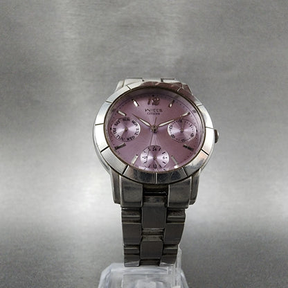 Citizen Wicca Watch Women 30mm Purple Dial Silver Tone Daydate Round New Batt5