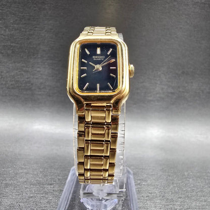 Seiko Tank Watch Women 18mm Black Dial Gold Tone Rectangle V401-5528 New Battery5