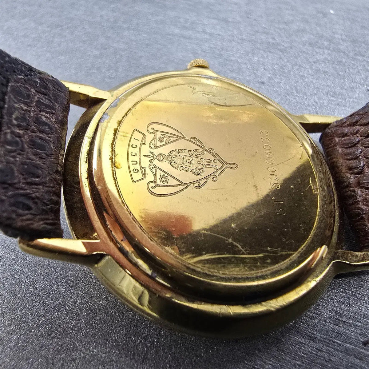 Gucci 3000M Watch Men 33mm Gold Dial Gold Plated Round VTG Swiss PARTS10