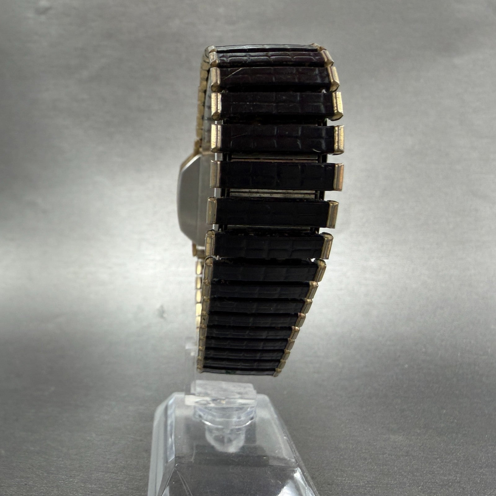 Bulova Watch Men 30mm Black Dial Gold Tone Octagon Swiss P0 New battery7