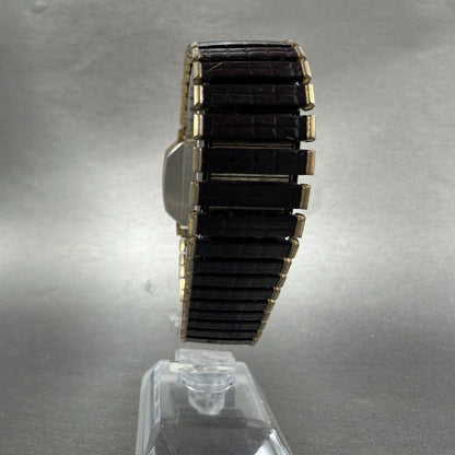 Bulova Watch Men 30mm Black Dial Gold Tone Octagon Swiss P0 New battery7