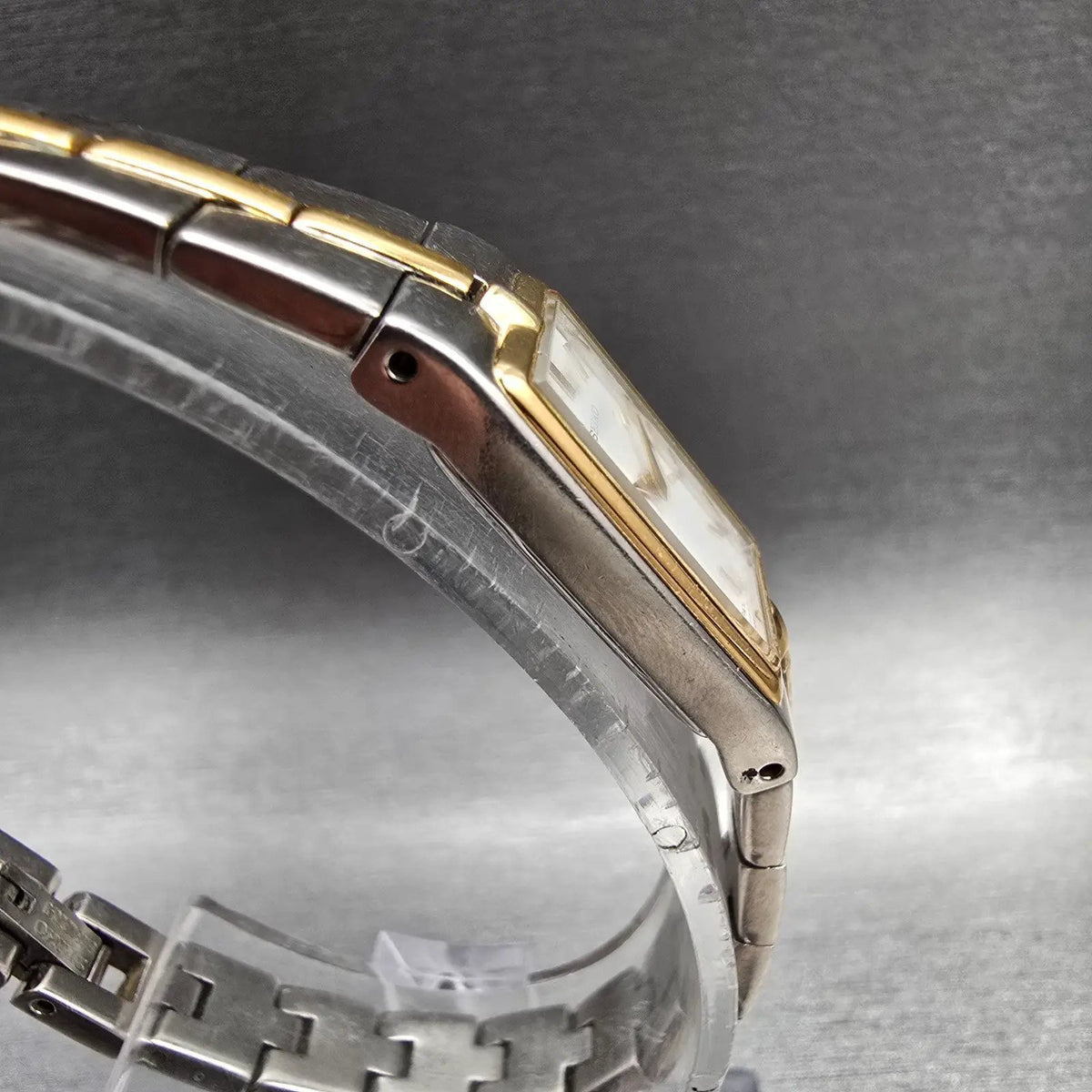 Seiko Tank Watch Women 13mm White Dial Two Tone Rectangle 2E20-7479 New Batt 453