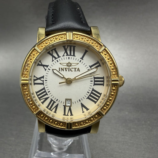 Invicta Wild Flower Watch Women 33mm White Dial Gold Tone Date Round New Battery0