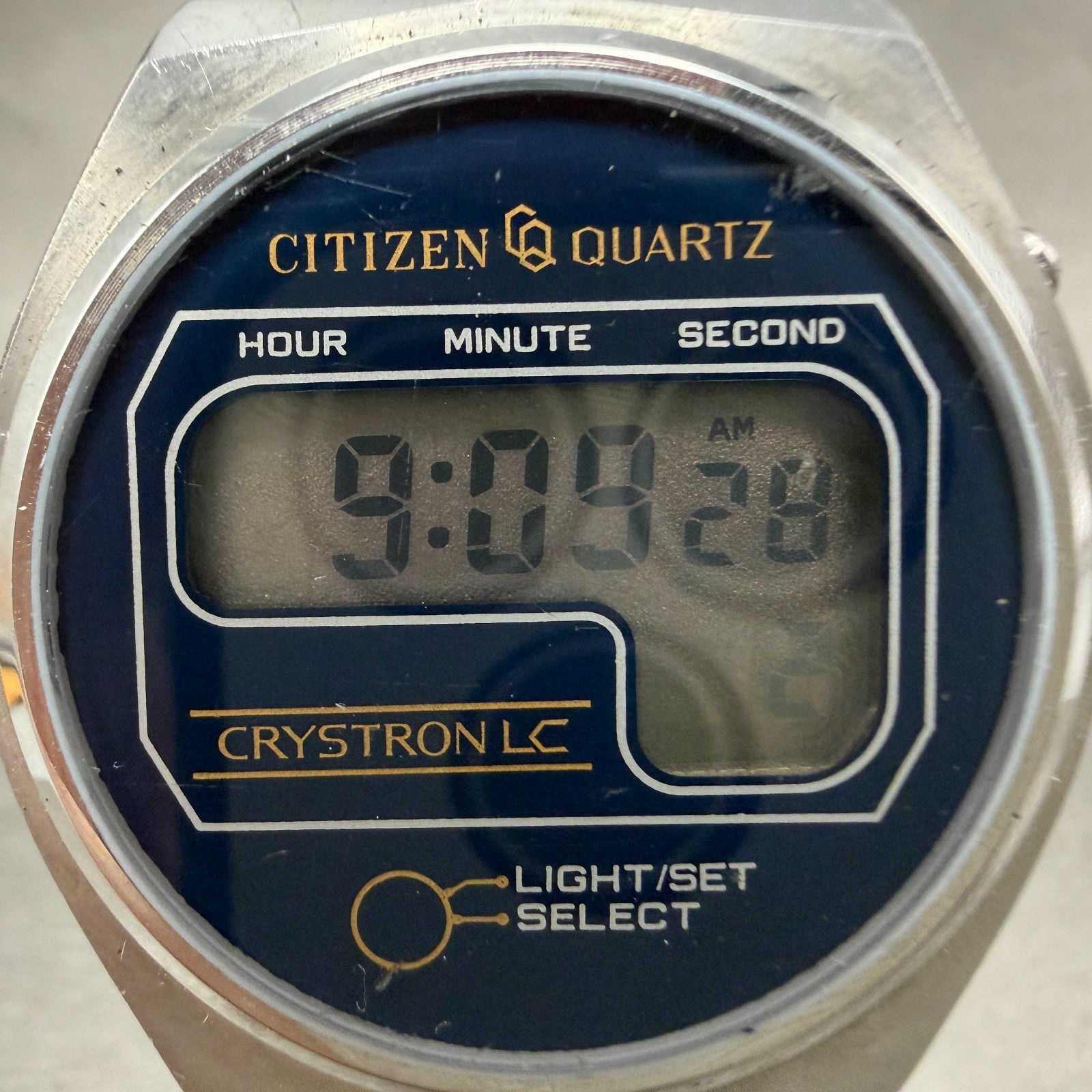 Citizen Crystron LC Watch Men 36mm Blue Dial Steel LCD Round 4-060113 New Batt1