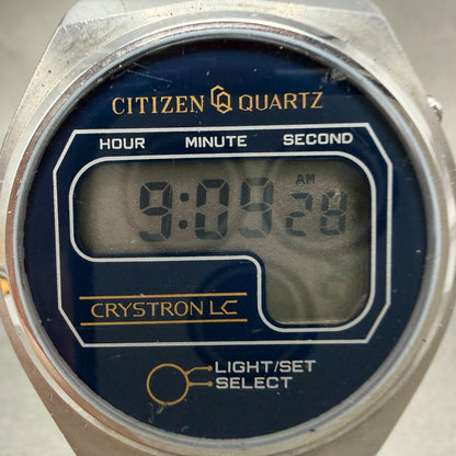 Citizen Crystron LC Watch Men 36mm Blue Dial Steel LCD Round 4-060113 New Batt1