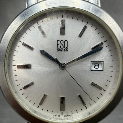 ESQ Watch Men 35mm Silver Dial Silver Tone Date Round E5197 Bracelet New Battery1