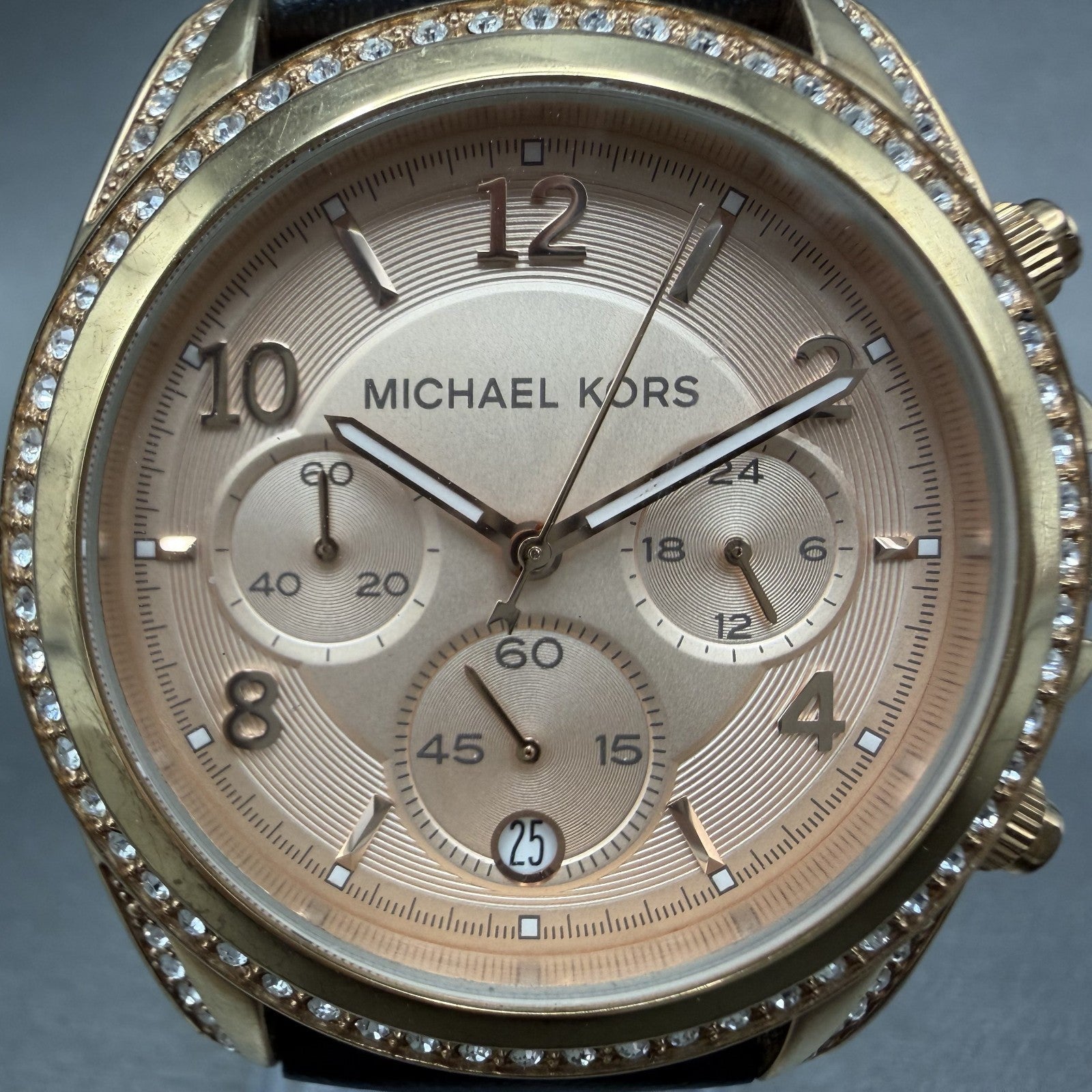Michael Kors Blair Chronograph Watch Women 40mm Rose Dial Gold Tone Date NewBatA1