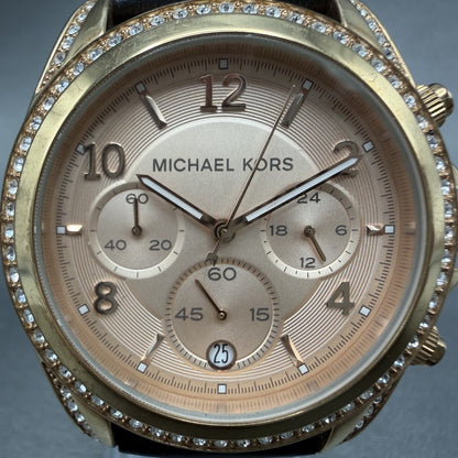 Michael Kors Blair Chronograph Watch Women 40mm Rose Dial Gold Tone Date NewBatA1