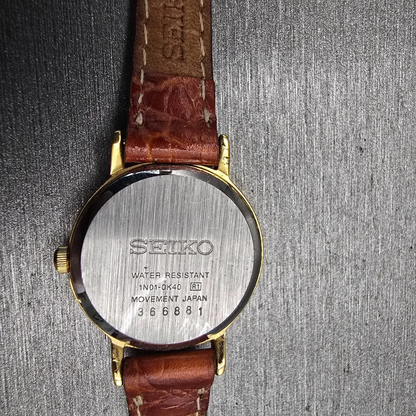 Seiko Watch Women 22mm Ivory Dial Gold Tone Round 1N01-0K40 New Battery Vintage10