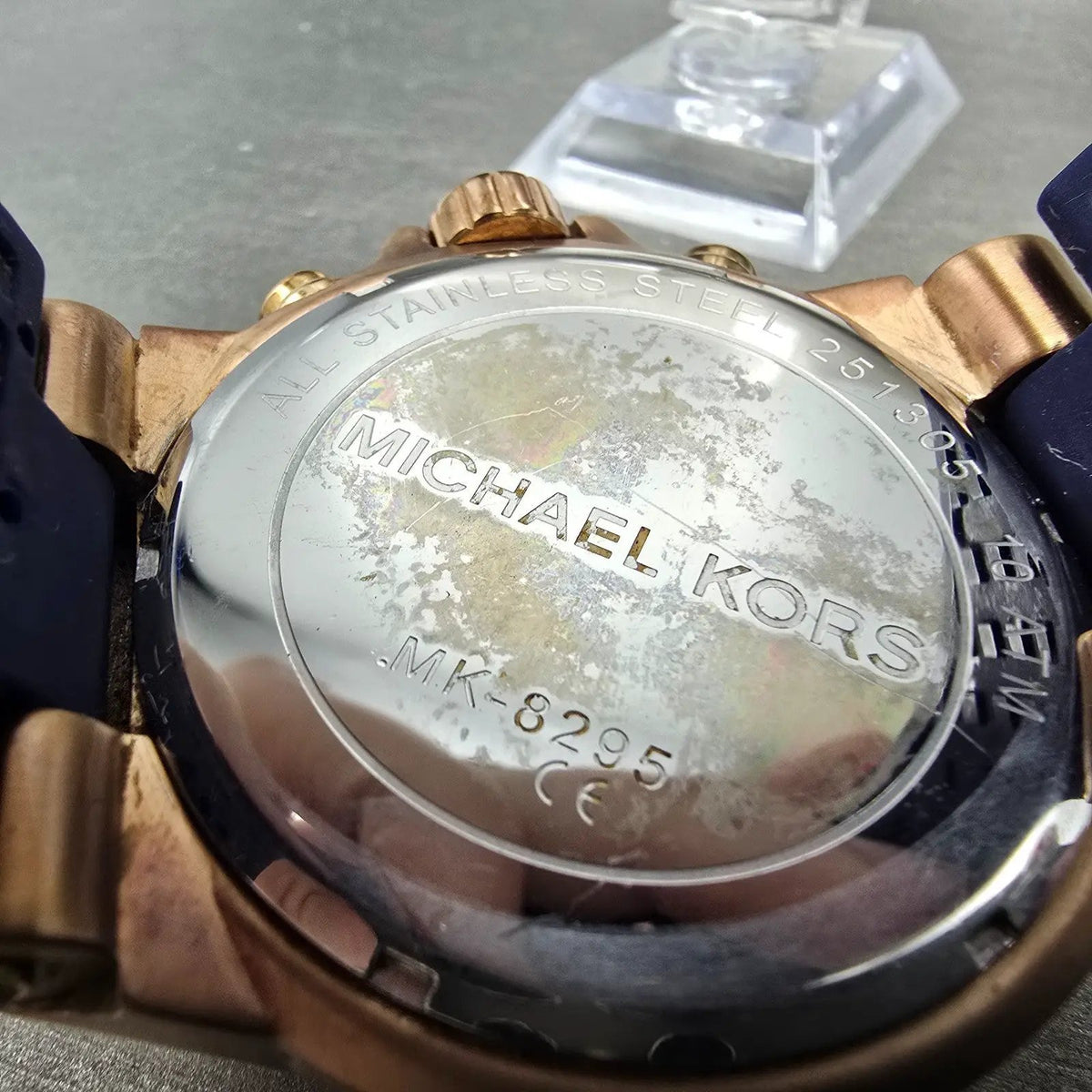Michael Kors Dylan Chronograph Watch Men 48mm Blue Dial Rose Gold Date New Batt9