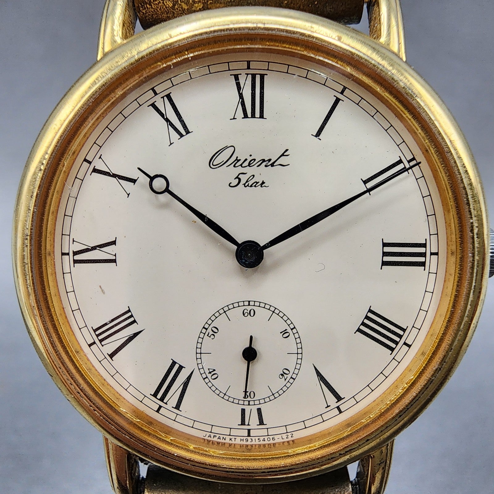 Orient Watch Men 31mm Cream Dial Gold Tone Round H9354060 New Battery VTG1