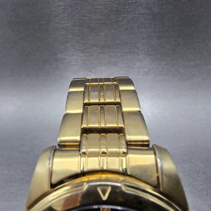 Seiko Solar Watch Men 39mm Black Dial Gold Tone Daydate Round V158-0AD0 Runs JP94
