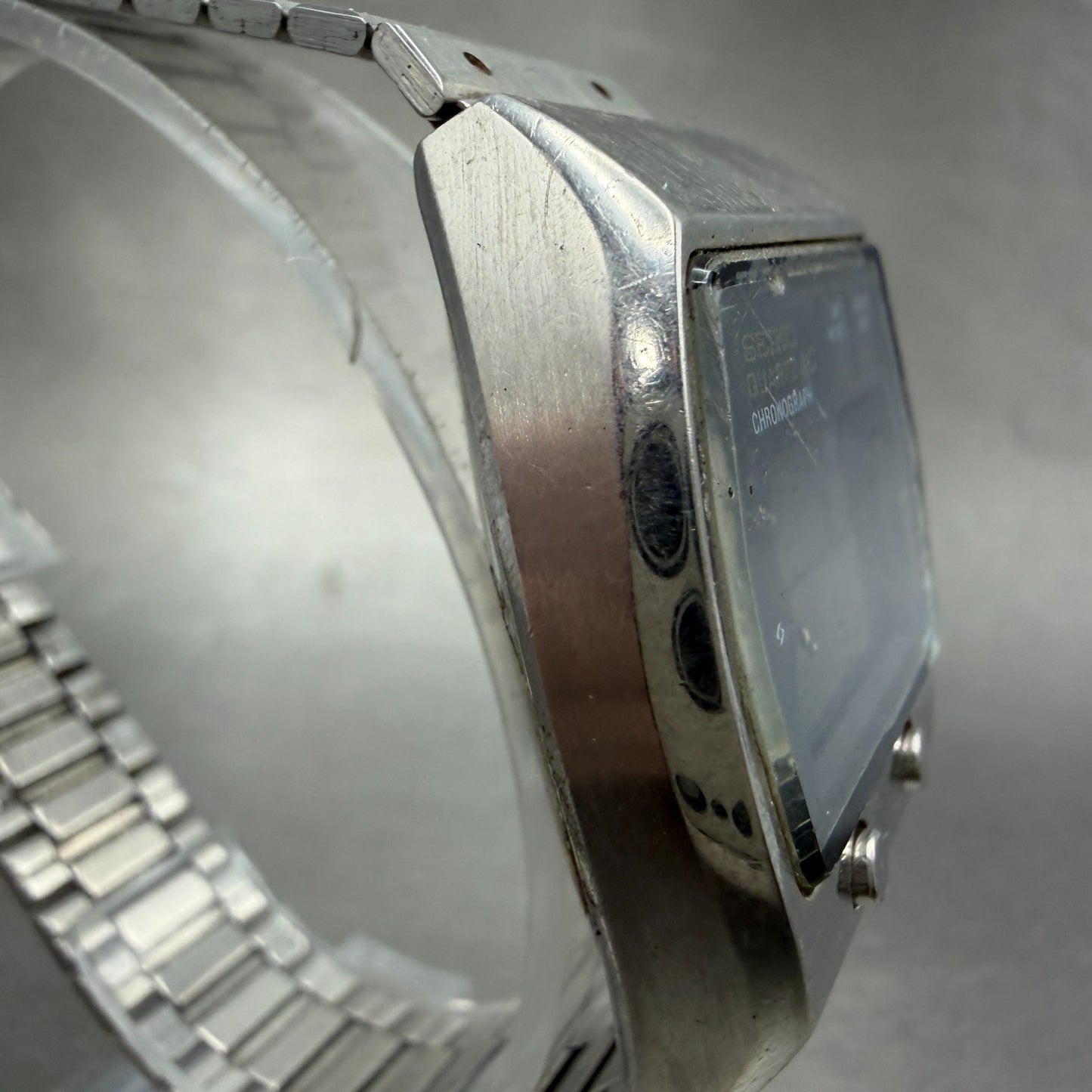 Seiko Digital Watch Men 35mm Silver Tone Chronograph 0634-5000 PARTS Vintage4