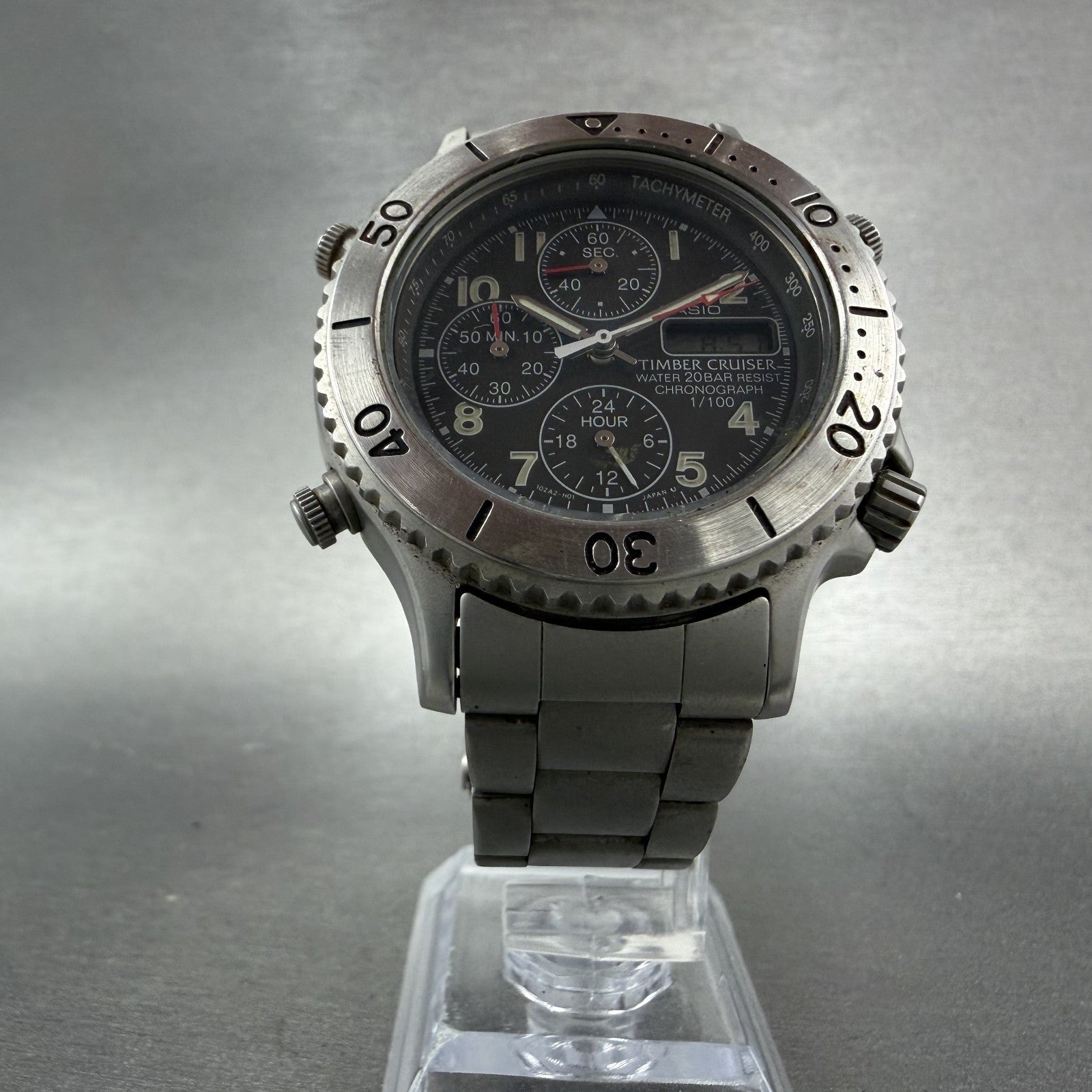 Casio Timber Cruiser Watch Men 41mm Gray Dial Steel Analog Digital TIC104 Newbat5