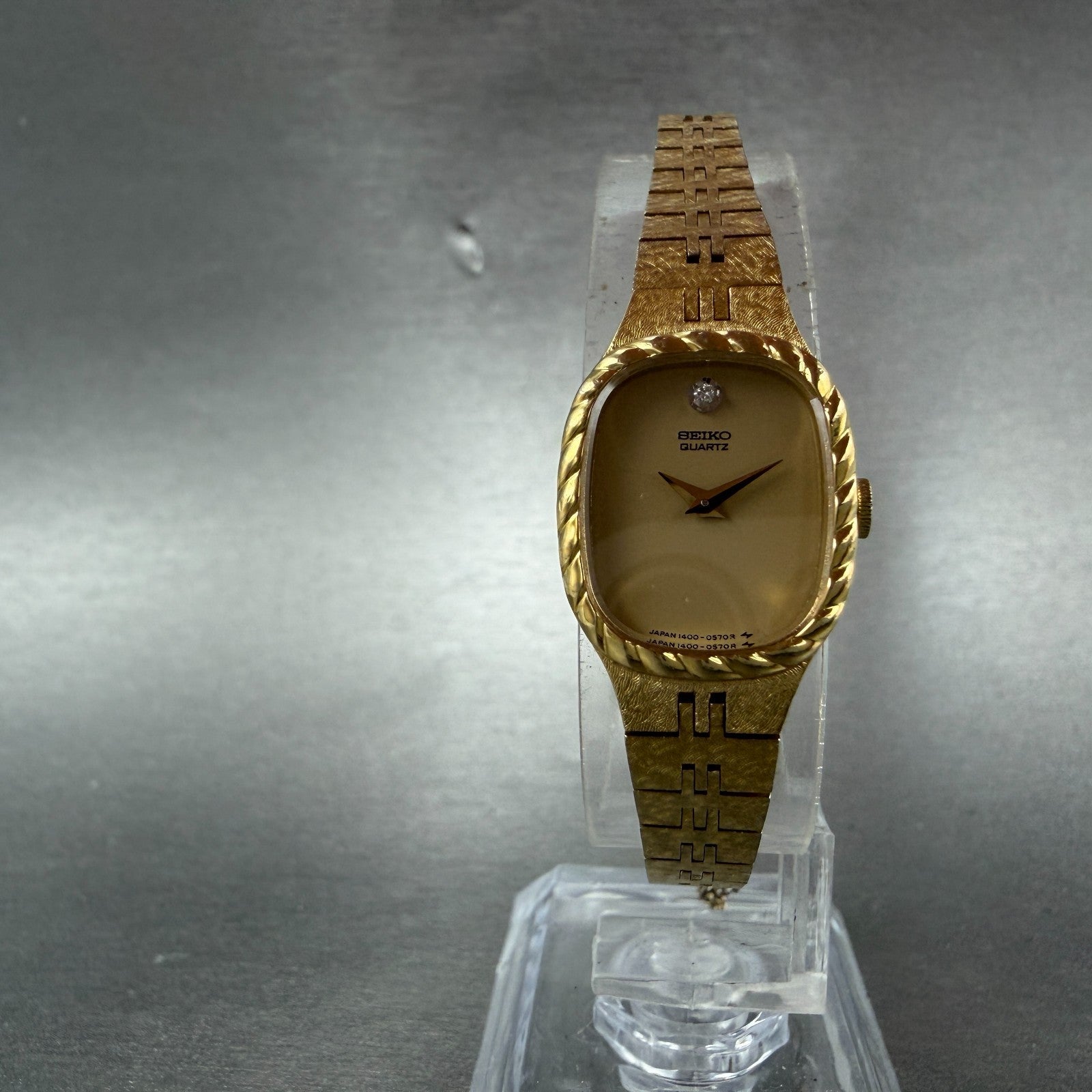 Seiko Watch Women 17mm Tan Dial Gold Tone Rectangle VTG 1400-5349 New Battery5