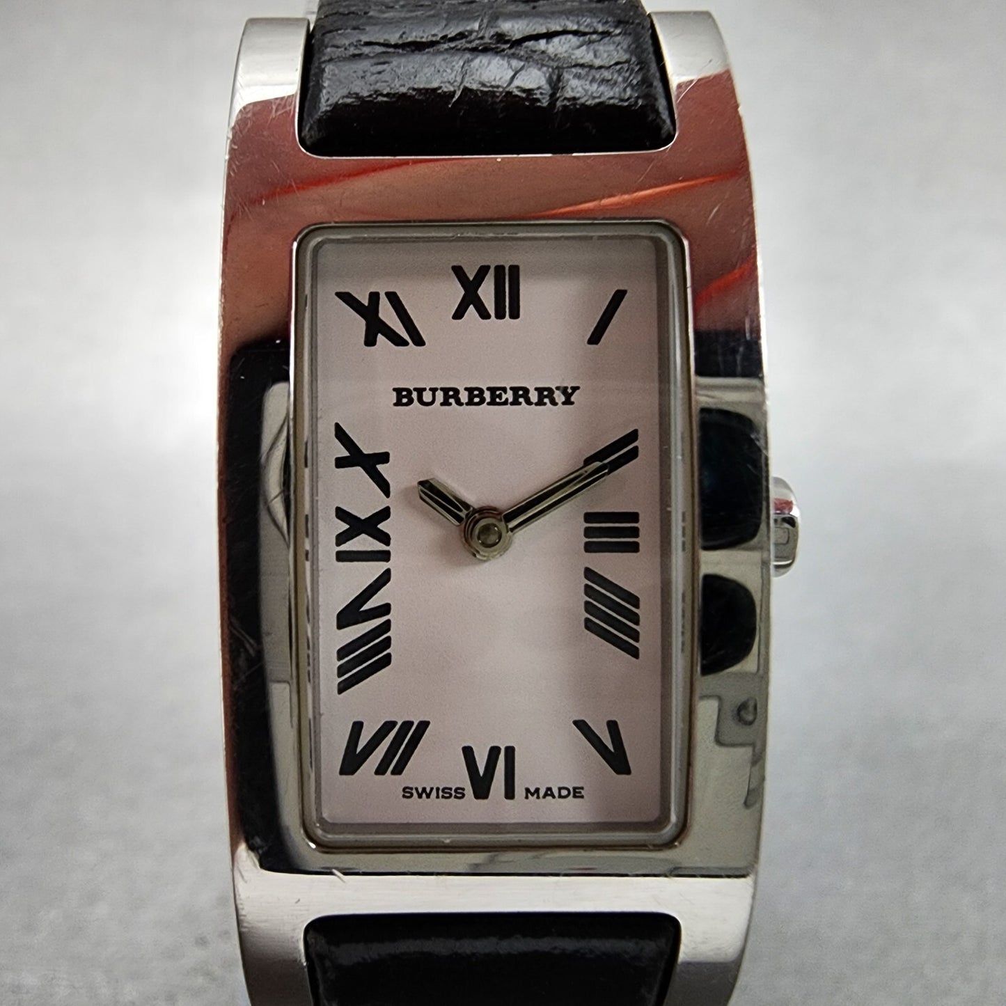 Burberry Tank Watch Women 18mm White Dial Steel Rectangle 14000L New Battery