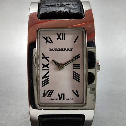 Burberry Tank Watch Women 18mm White Dial Steel Rectangle 14000L New Battery