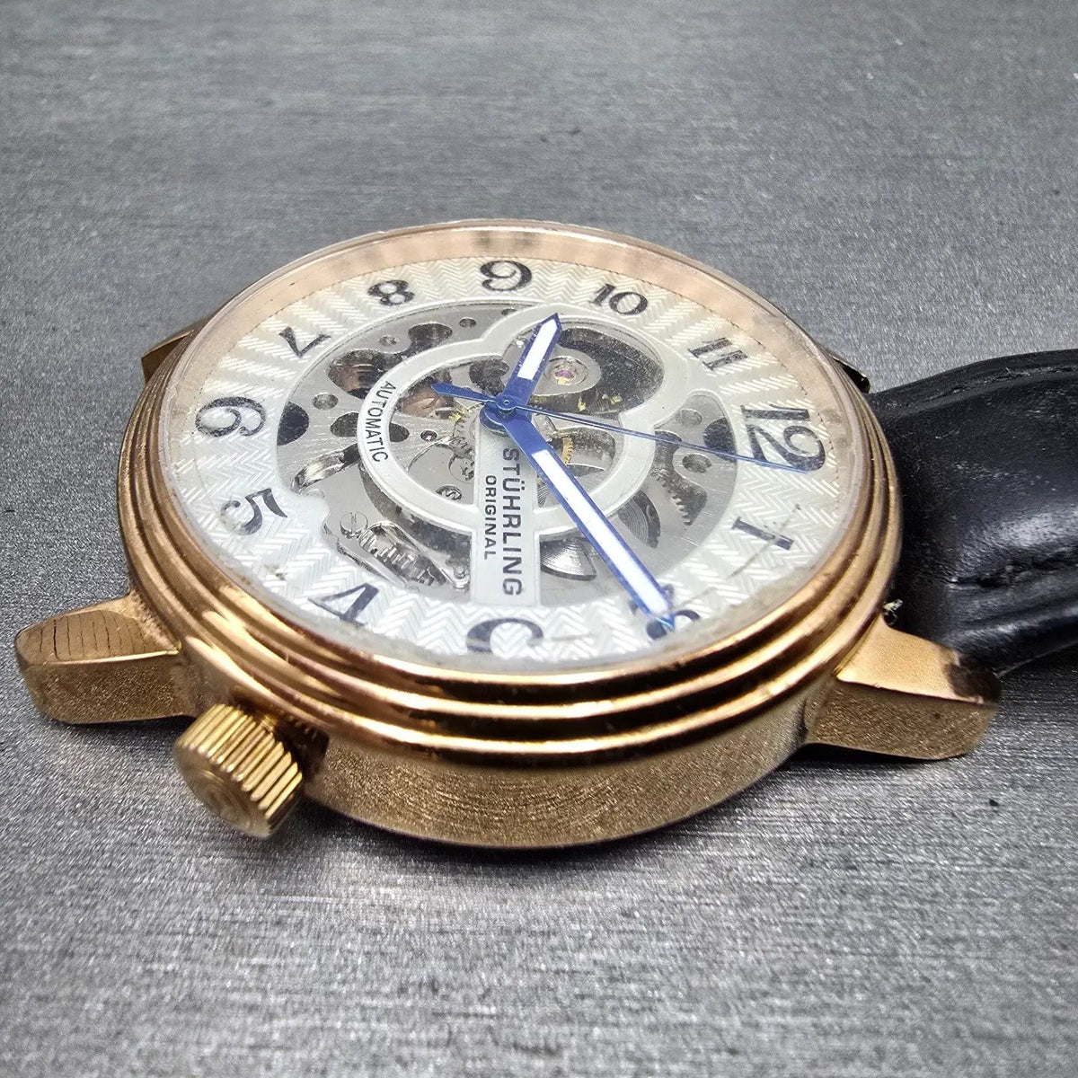Stührling Automatic Skeleton Watch Men 44mm White Dial Rose Gold ST-90050 PARTS4
