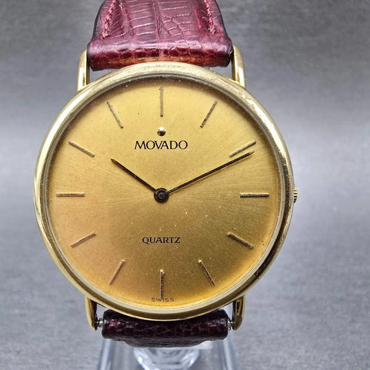 Movado Watch Men 33mm Champagne Dial Gold Tone Round 87-64-881 New Battery0