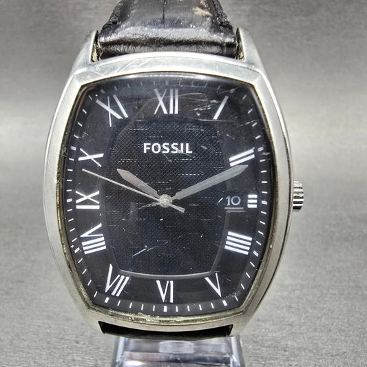 Fossil Tank Watch Men 38mm Black Dial Silver Tone Date FS4742 New Battery0