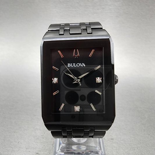 Bulova Quadra Watch Men 31mm Black Dial Black Tone Octagon 98D164 Bracelet B1234