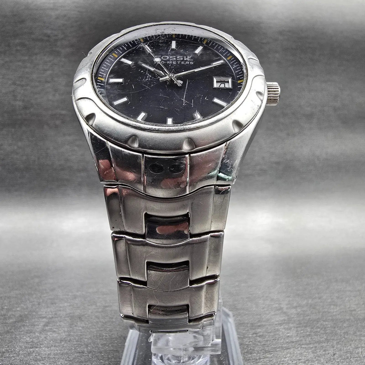 Fossil Blue Watch Men 39mm Black Dial Silver Tone Date Round AM-4065 New Battery5