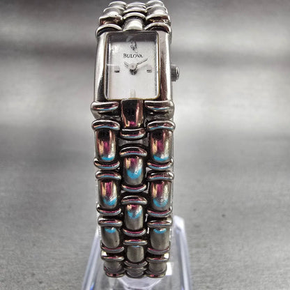 Bulova Watch Women 14mm Silver Dial Silver Tone Rectangle New Battery 96L80 VTG5