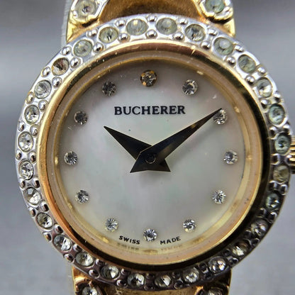 Bucherer Watch Women 20mm MOP Dial Gold Tone Round 901 544 New Battery Crystals1
