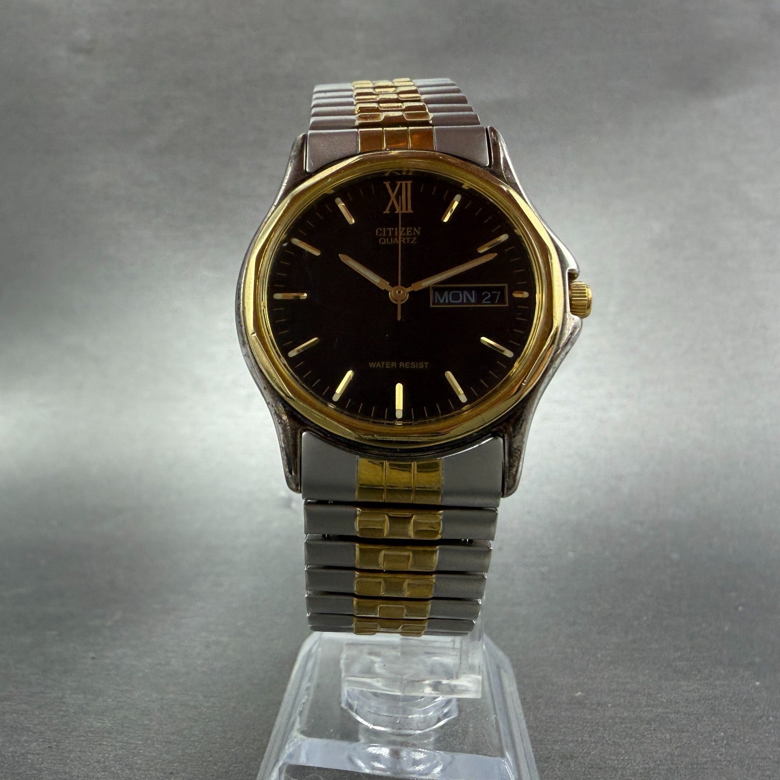 Citizen Watch Men Black Dial Two Tone Daydate 5500-S24361 New Battery7