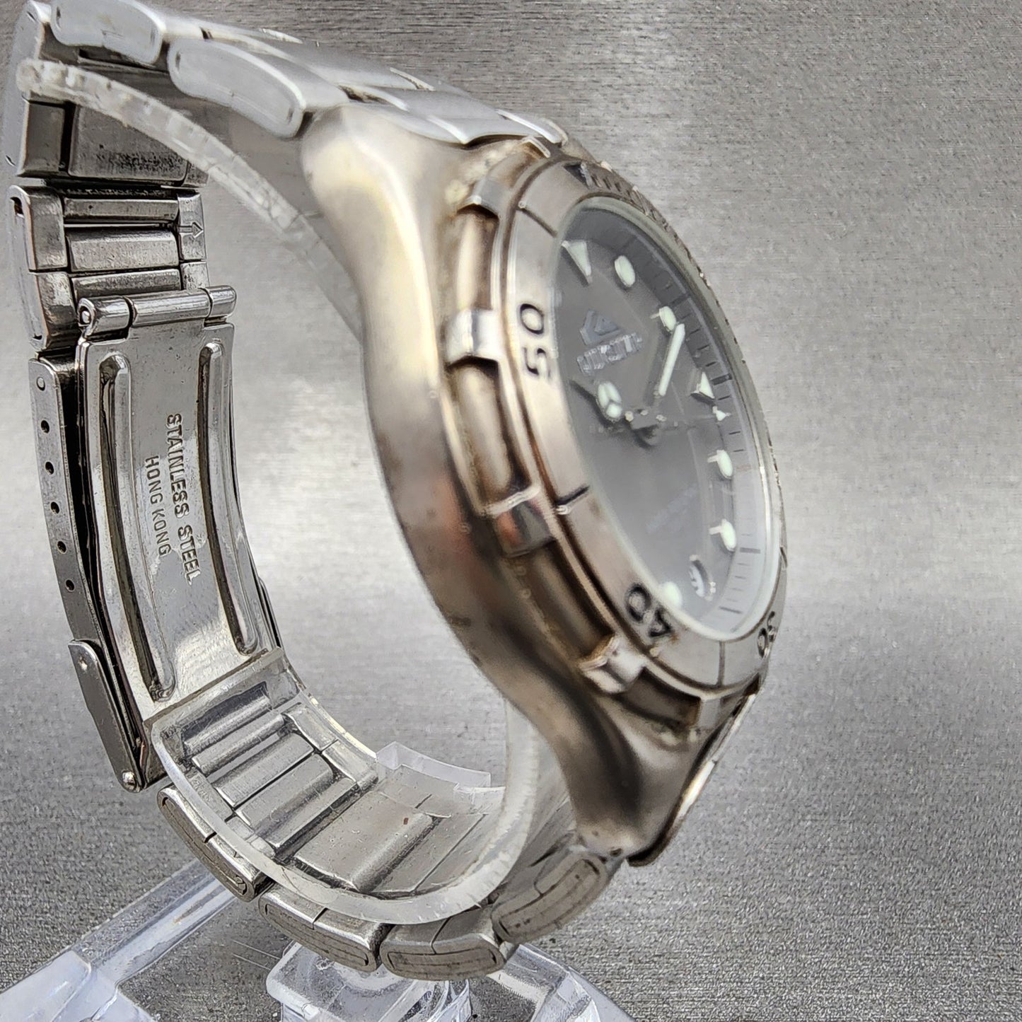 QuikSilver Dive Watch Men 35mm Gray Dial Silver Tone Date Round QS221 New Batt3