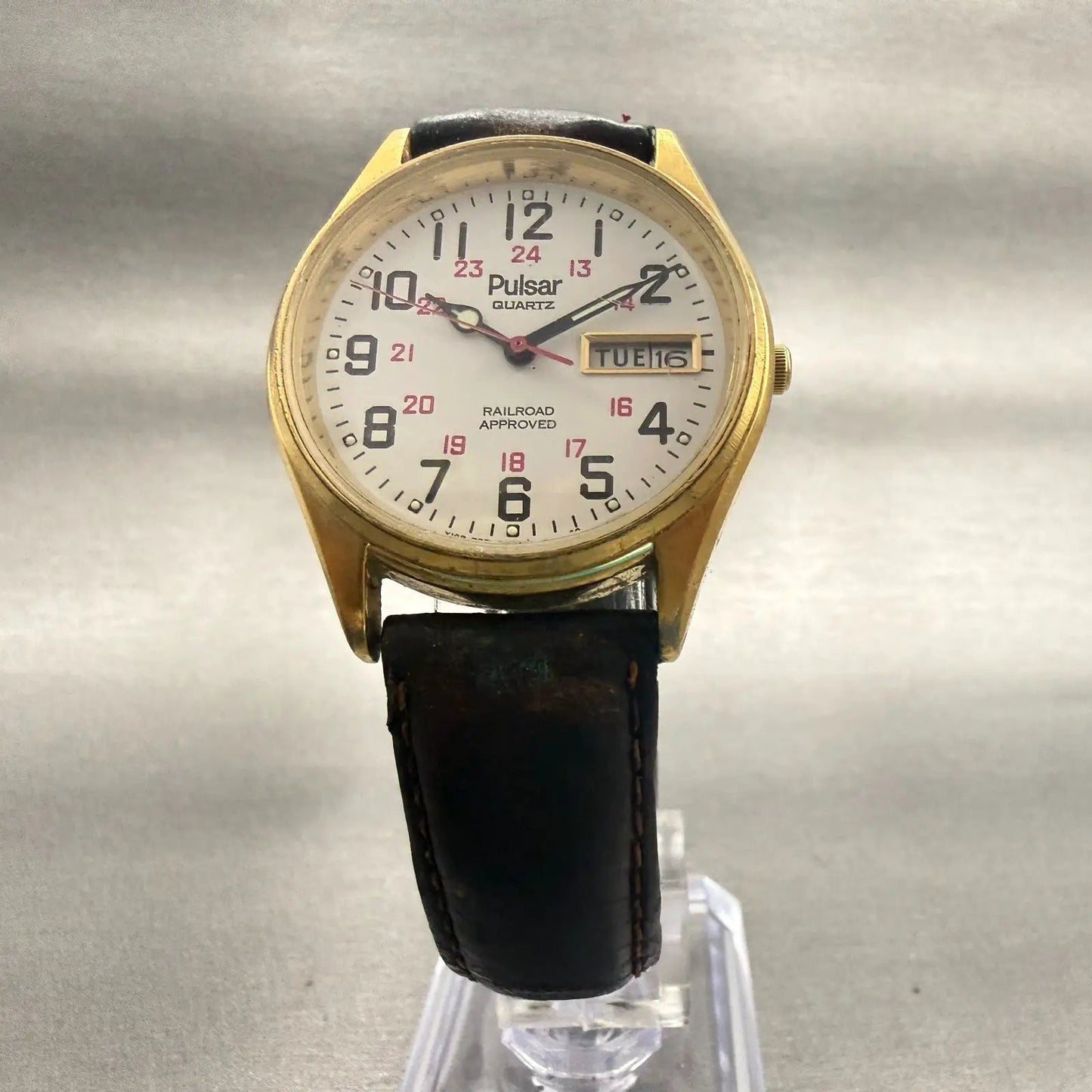Pulsar Railroad Approved Watch Men 34mm White Dial Gold Daydate Y148-7009 NewBat5