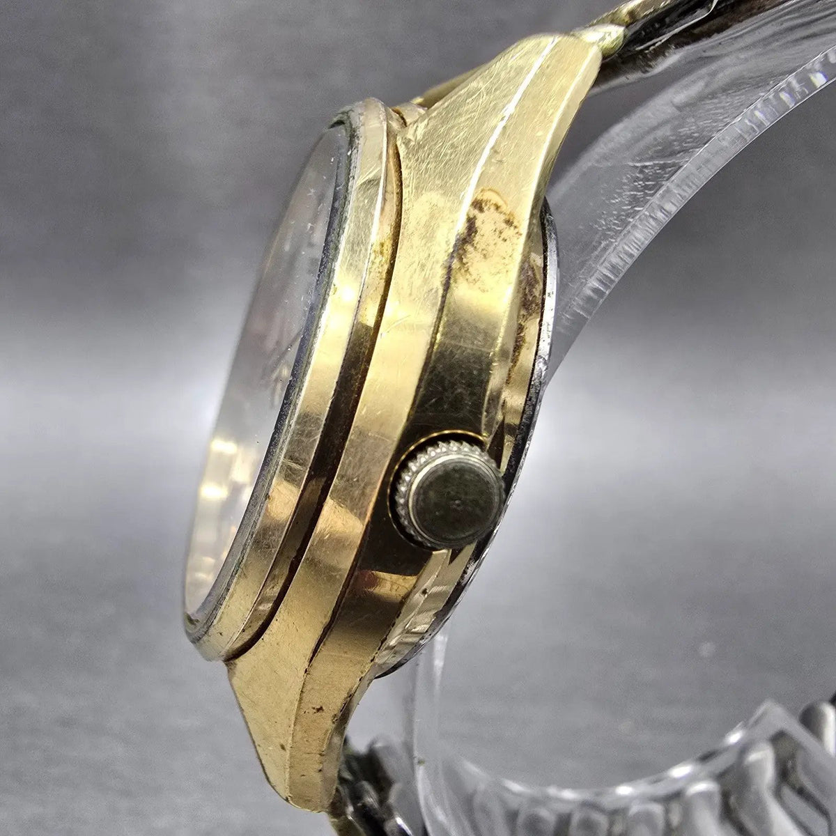 Seiko QZ Watch Men 36mm Silver Dial Gold Date Round 0922-8000 PARTS VTG3