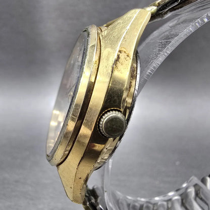 Seiko QZ Watch Men 36mm Silver Dial Gold Date Round 0922-8000 PARTS VTG3