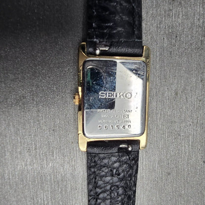 Seiko Tank Watch Women 18mm White Dial Gold Rectangle 1N01-0LK0 New Battery JP10