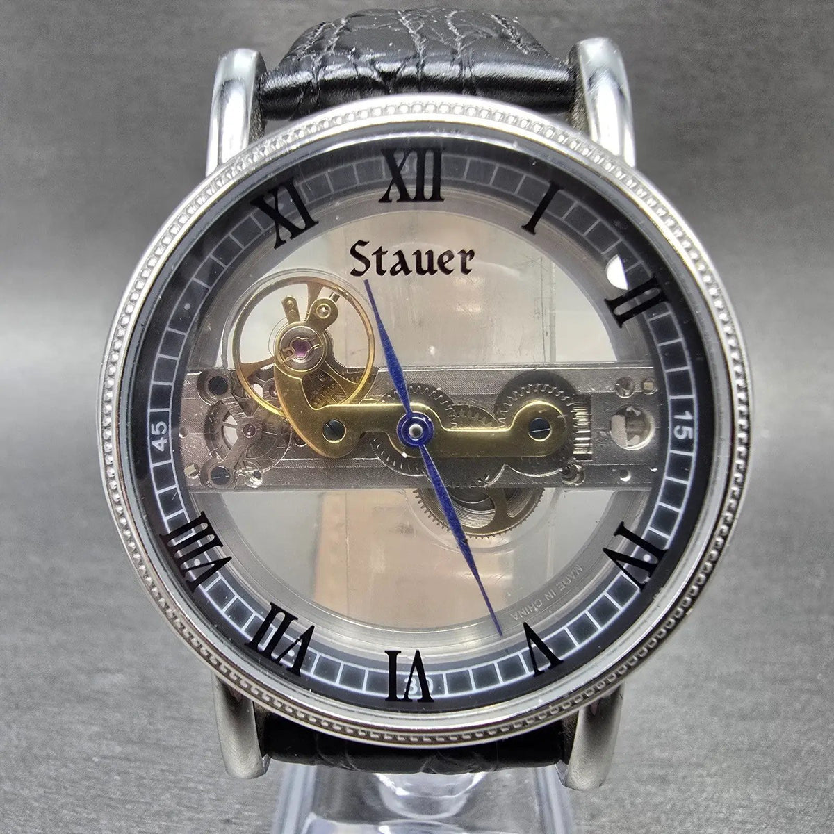 Stuare Skeleton Watch Men 42mm Silver Black Manual Wind 19891 Round PARTS0