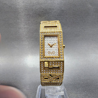 Dolce & Gabbana Tank Watch Women 17mm Silver Dial Gold Tone Rectangle New Batt5
