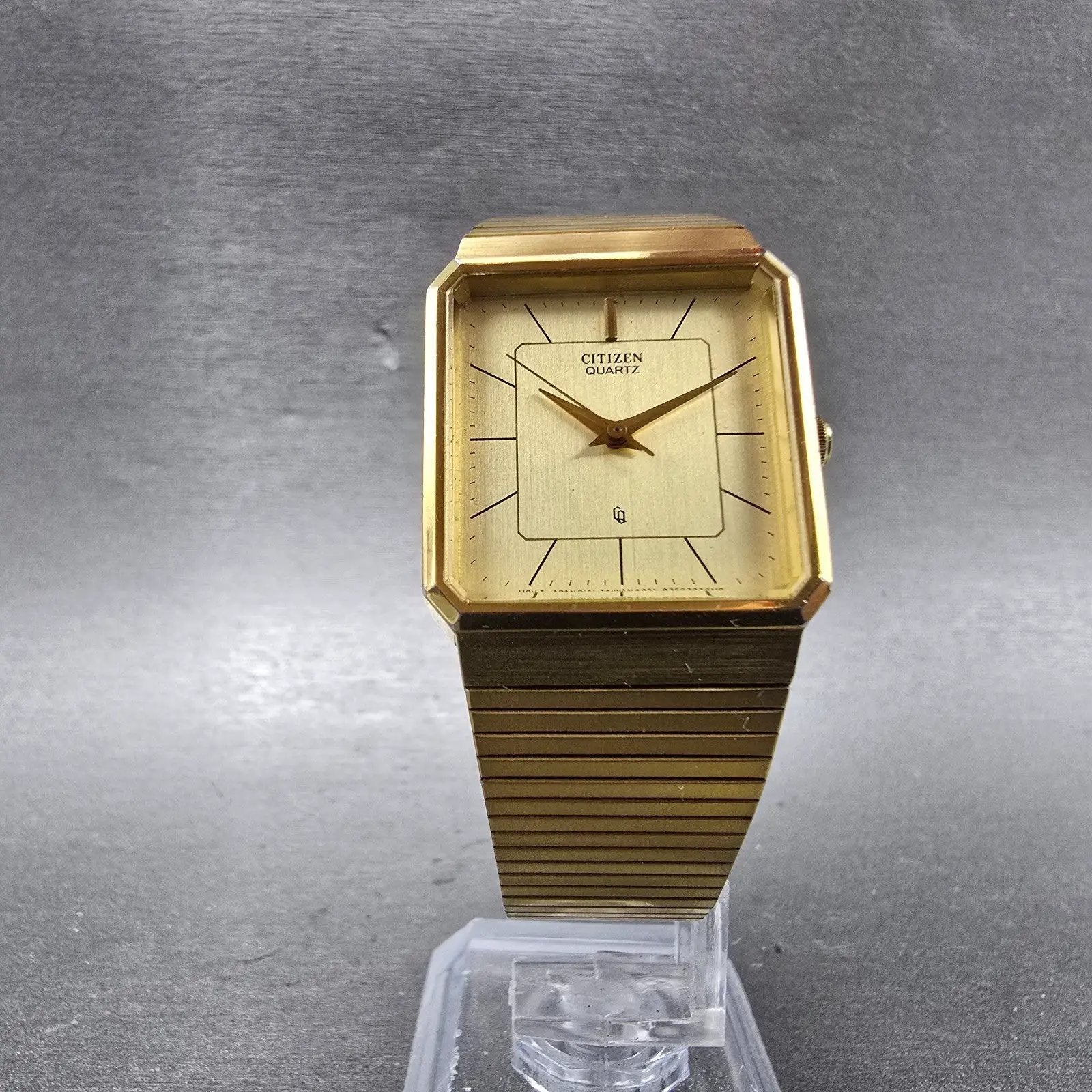 Citizen CQ Tank Watch Men 25mm Champagne Dial Gold Tone 4031-892658 New Battery5
