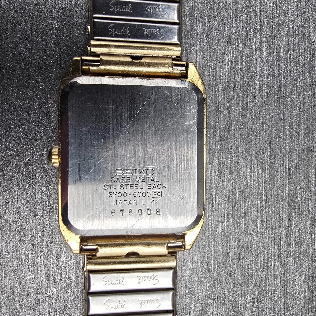 Seiko Watch Men 25mm Gold Dial Gold Tone Rectangle 5Y00-5000 New Battery10