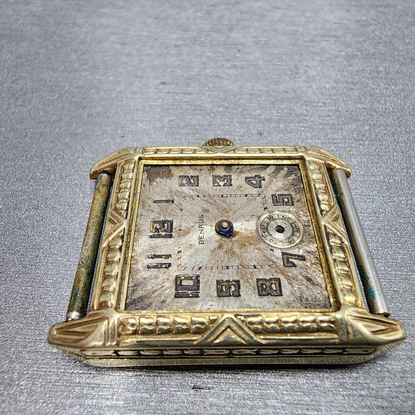 Benrus Tank Watch Men 28mm Silver Dial Gold Tone Rectangle 15 Jewels PARTS4