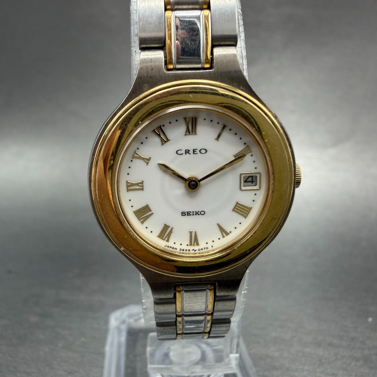 Seiko Creo Watch Women 24mm White Dial Two Tone Date 3E29-0A70 New Battery0