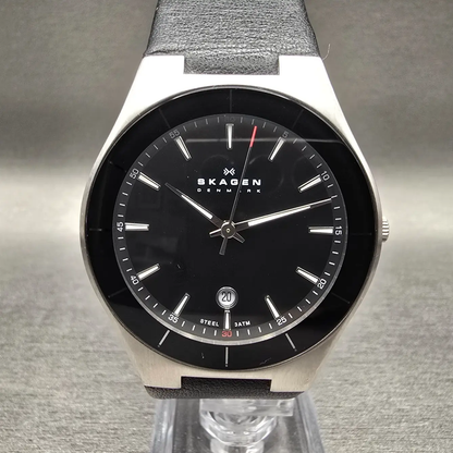 Skagen Aktiv Watch Men 38mm Black Dial Silver Tone Date Round SKW6039 New Batt0