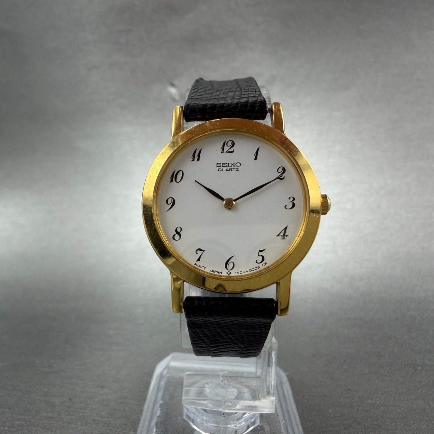 Seiko Watch Women 26mm White Dial Gold Tone Round 1N00-0A29 New Battery Leather5