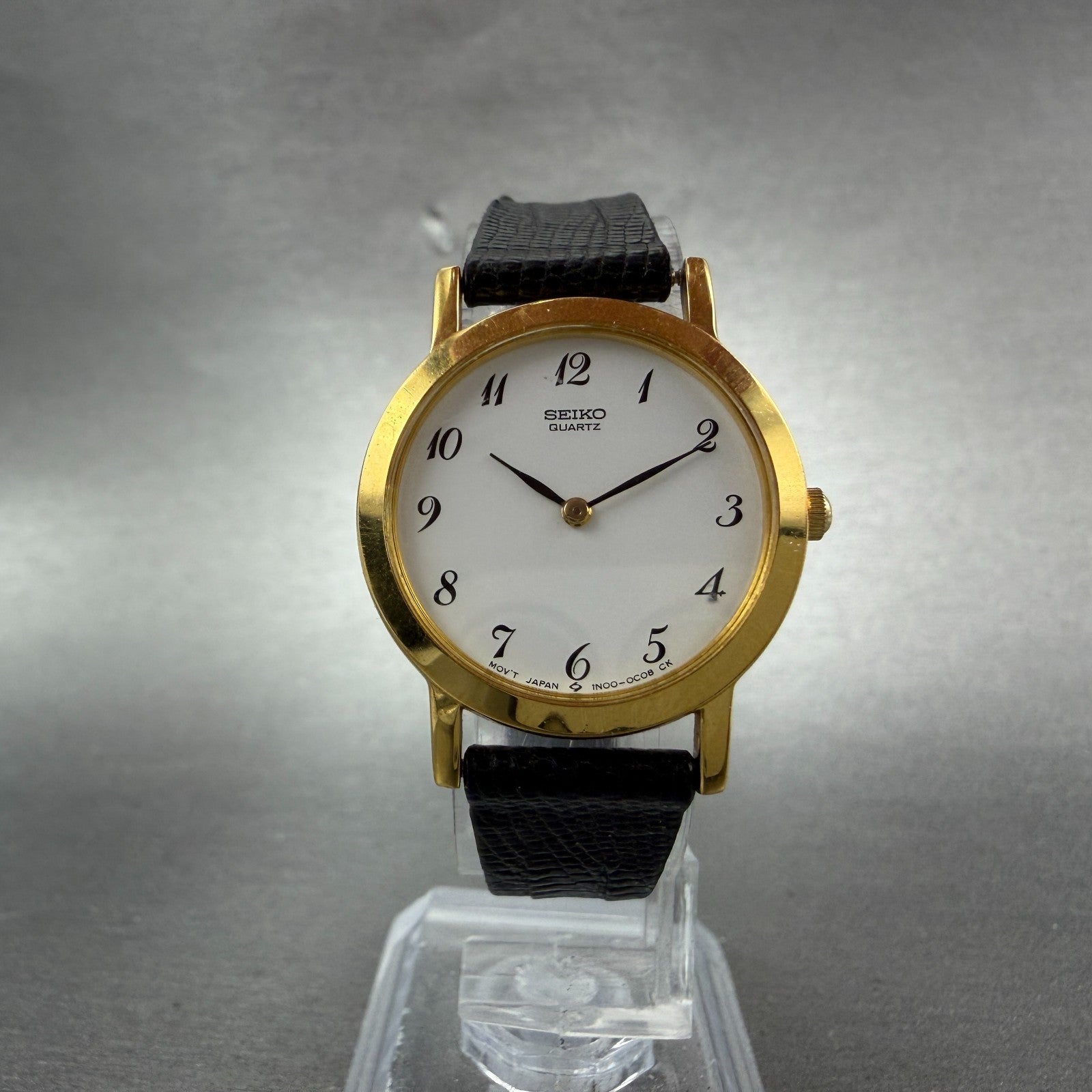 Seiko Watch Women 26mm White Dial Gold Tone Round 1N00-0A29 New Battery Leather5