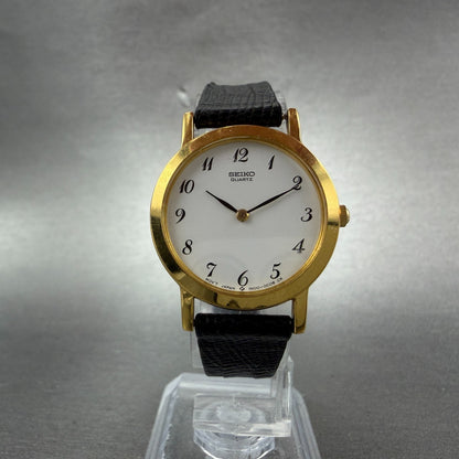 Seiko Watch Women 26mm White Dial Gold Tone Round 1N00-0A29 New Battery Leather5