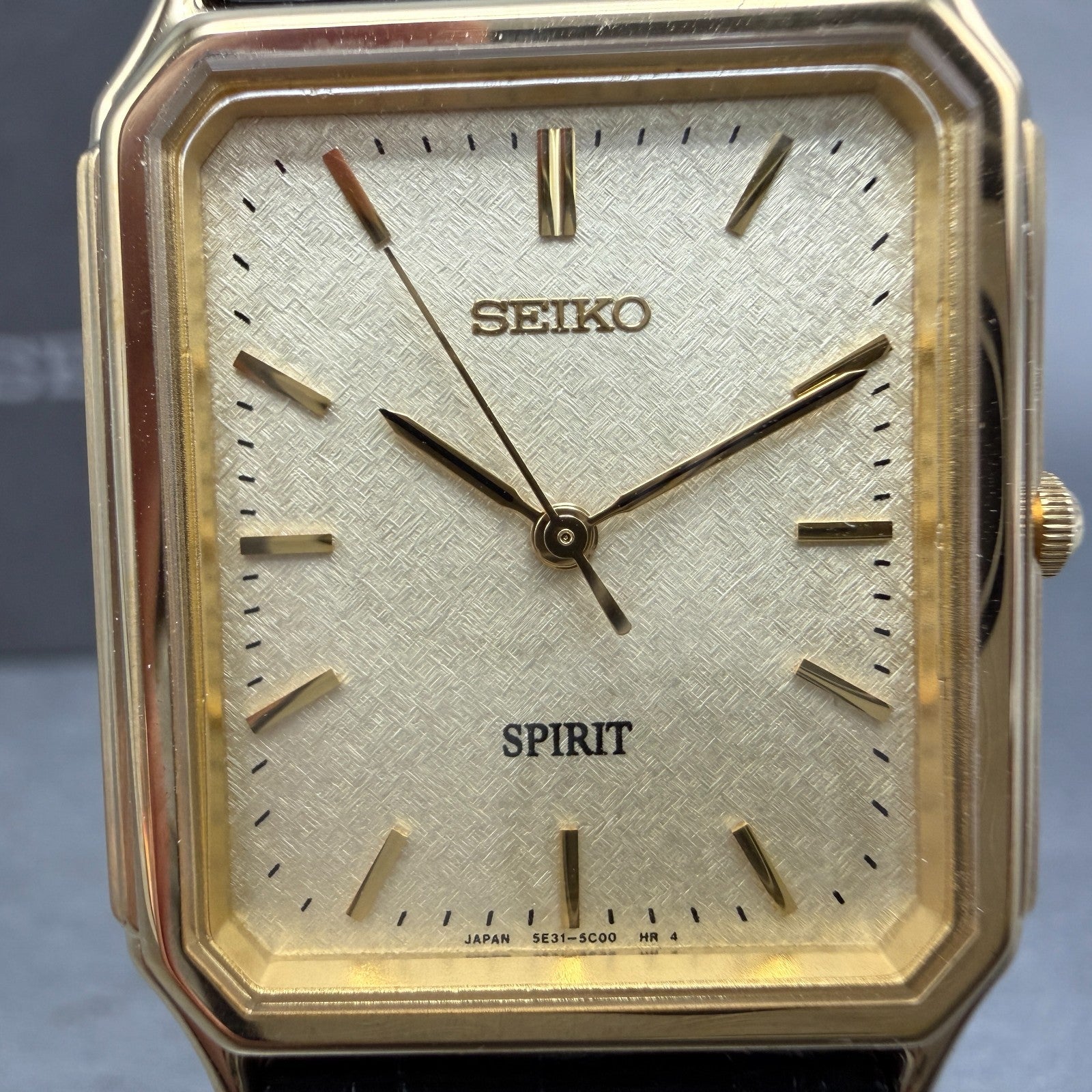 Seiko Spirit Tank Watch Men 26mm Champagne Dial Gold Tone 5E31-5B60 New Battery1