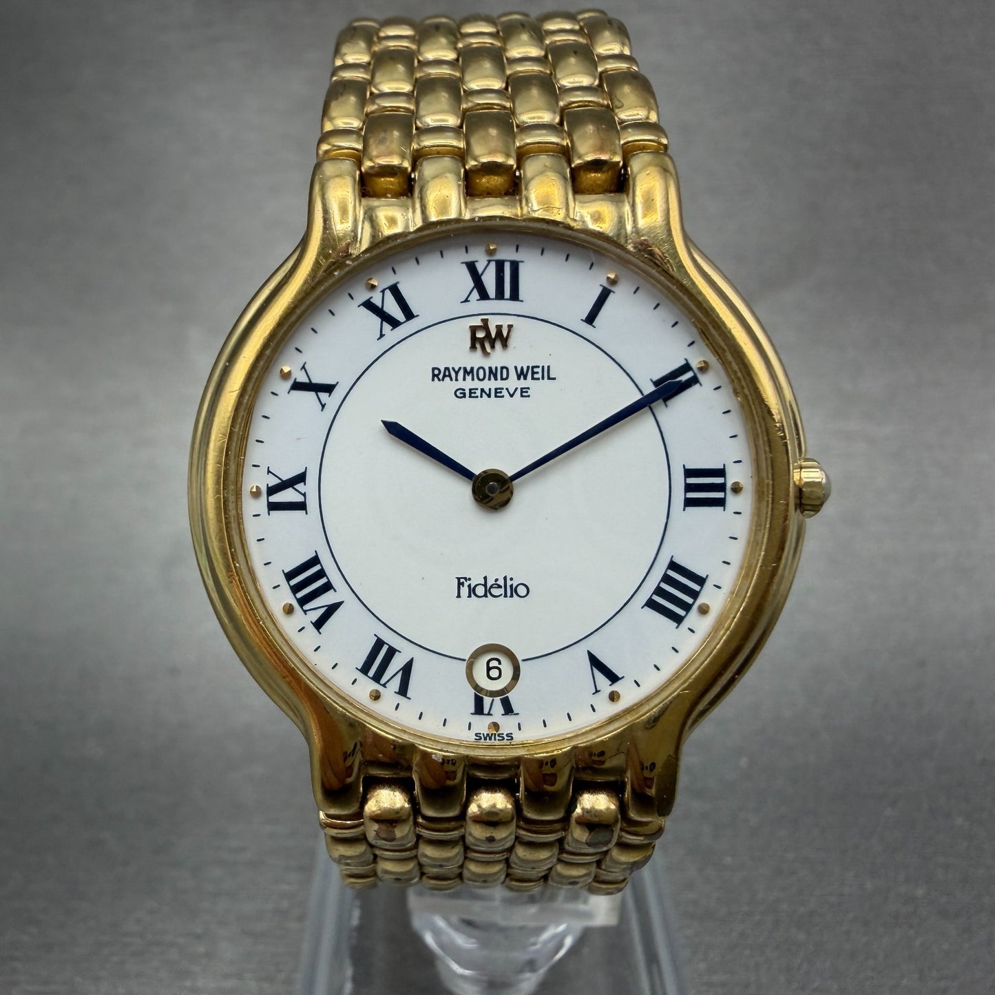 Raymond Weil Fidelio Watch Men 32mm White Dial Gold Plated Date 4802 New Battery0