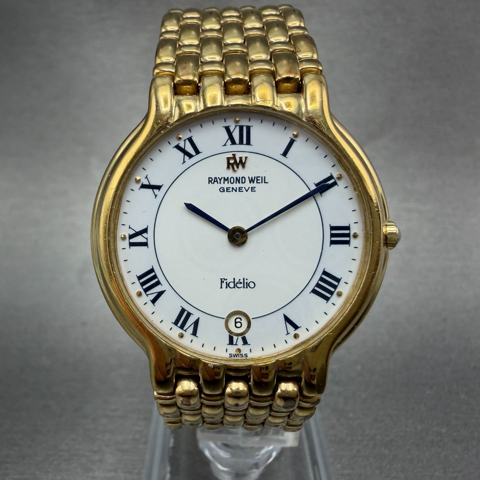 Raymond Weil Fidelio Watch Men 32mm White Dial Gold Plated Date 4802 New Battery0