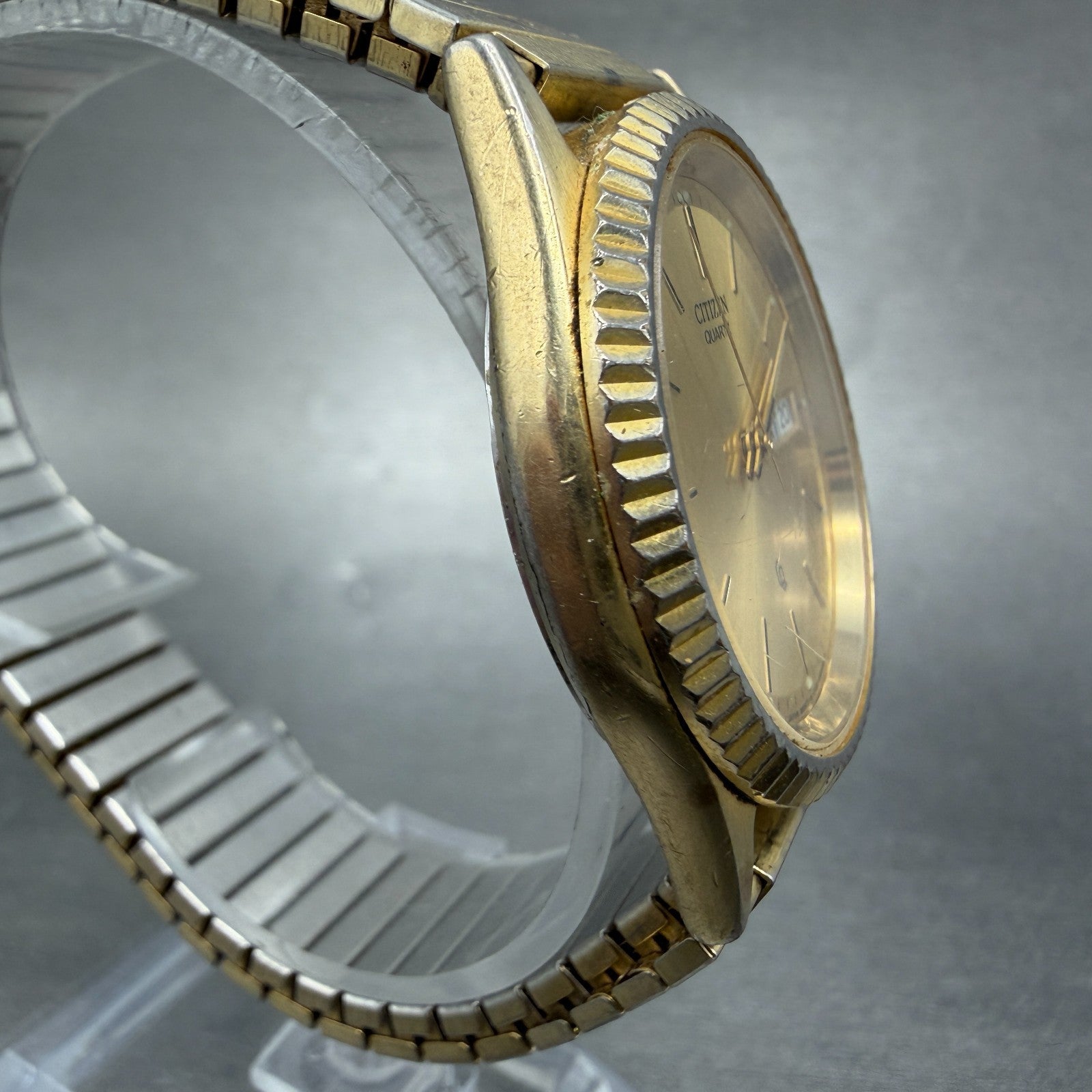 Citizen CQ President Watch Men 35mm Champagne Dial Gold Tone Daydate PARTS VTG4