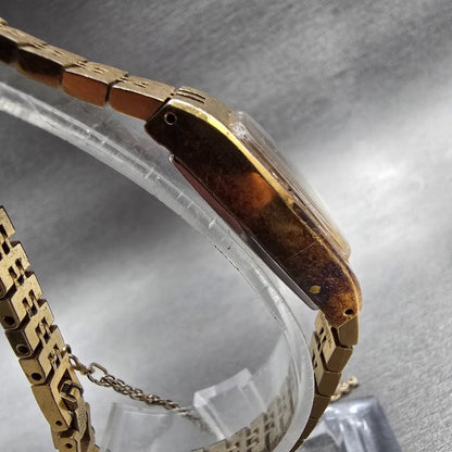 Seiko Watch Women 14mm Purple Dial Gold Tone Oval 1520-3659 Manual Wind Works3