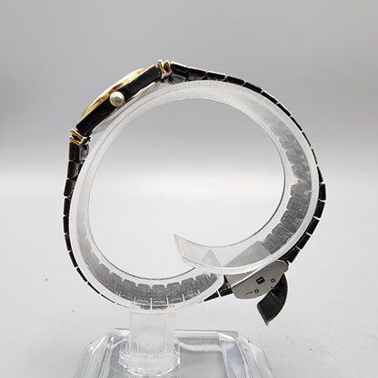 Vintage Seiko Watch Women Black Gold Tone Round 20mm 7321-0249 New Battery